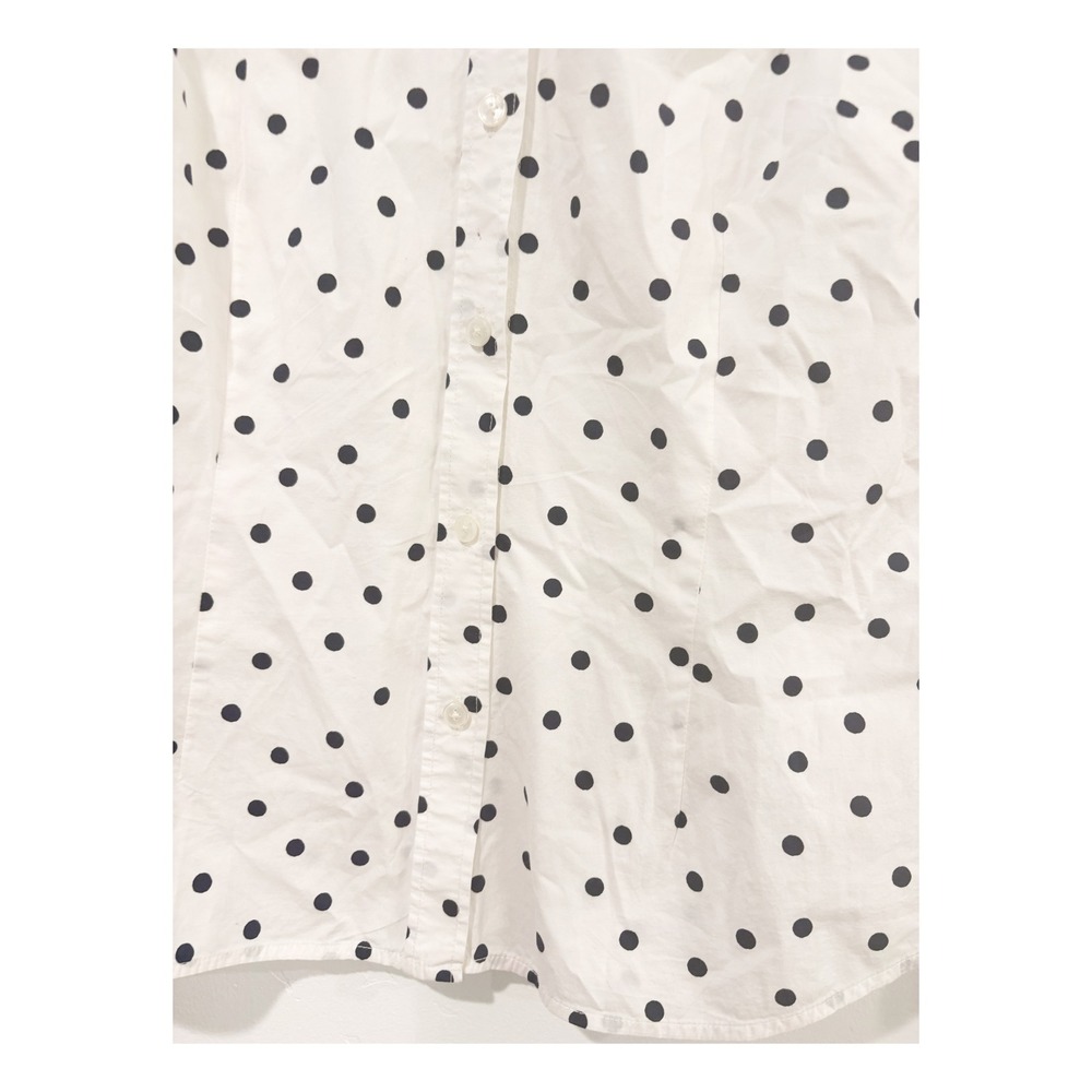Boden Womens Polka Dot Button Down Shirt White Navy Blue Long Sleeve Size 8R - Picture 3 of 4